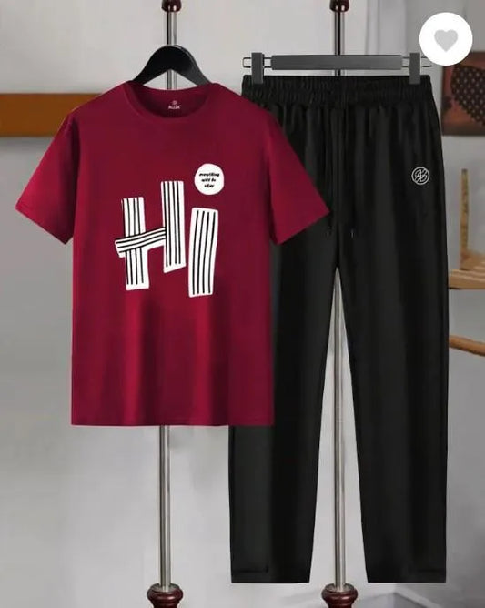 Men's Dri Fit Printed Black Track Suit 2Pcs