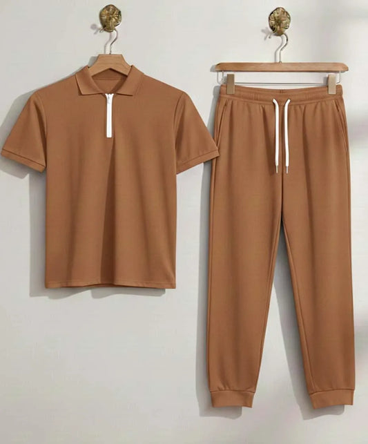 Men's Blue Slim Fit Track Suit Set Polyester