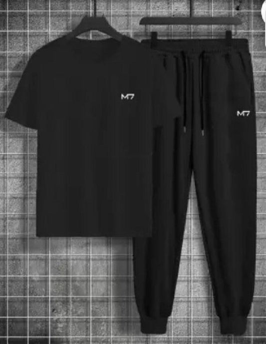 Black Unisex Printed Track Suit 2 Pcs Slim Fit
