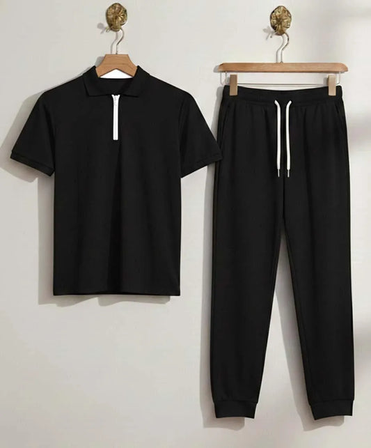 Men's Blue Slim Fit Track Suit Set Polyester