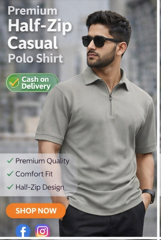 Half-Zip Casual Polo Shirt