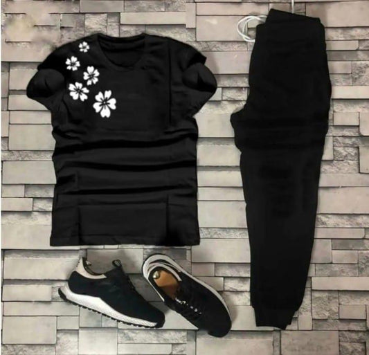 Women Black Floral Printed 2-Piece Tracksuit Set