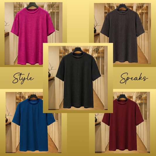 Premium Textured T-Shirt – 5 Colors | Soft & Stylish | M, L, XL