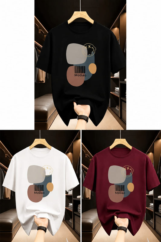 Men’s Abstract Graphic Printed T-Shirt – Premium Casual Round Neck Half Sleeve Tee for Men | White, Black & Maroon
