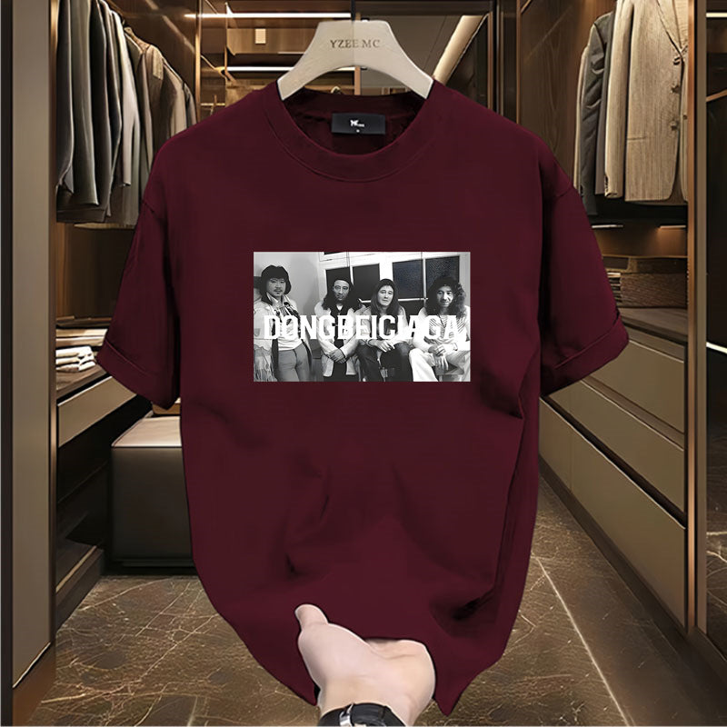 Dongbeichao Graphic Oversized T-Shirt for Men & Women – Premium Casual Tee (Black, White, Maroon)